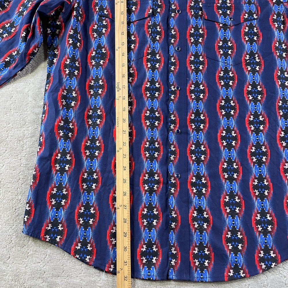 Wrangler Shirt Mens Large Blue Western Aztec Snap Cowboy‎ Festival Casual - Picture 7 of 12